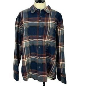 Eddie Bauer Men's Dark Blue‎ & Red Plaid Flannel Button Down Shirt Size XXL